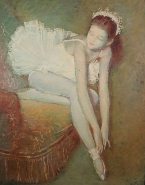 Impressionist oil painting of a ballerina