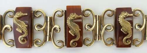 1930s French bakelite and brass bracelet seahorses design