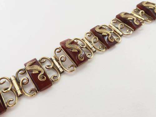 1930s French bakelite and brass bracelet seahorses design