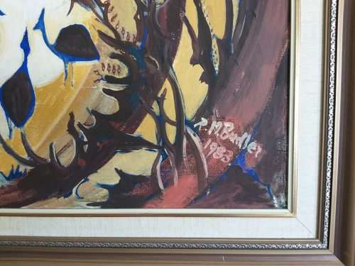 Large oil painting of guinea fowl by Rose-Marie Budler