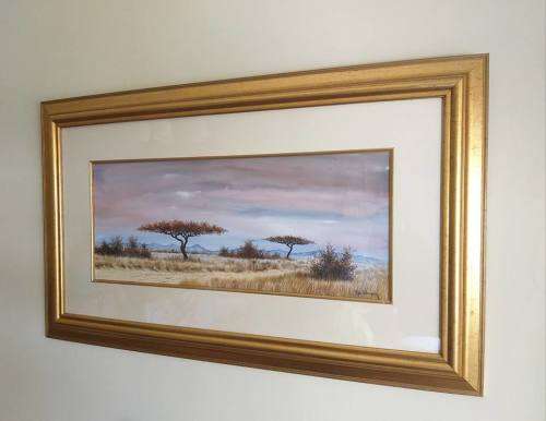 Large landscape painting Rhodesian artist Ron Waldeck