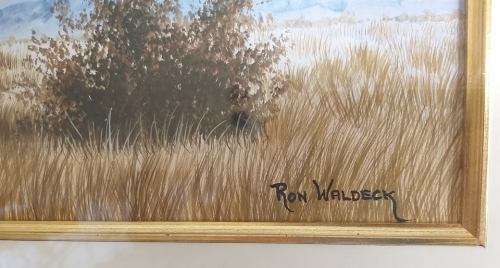 Large landscape painting Rhodesian artist Ron Waldeck
