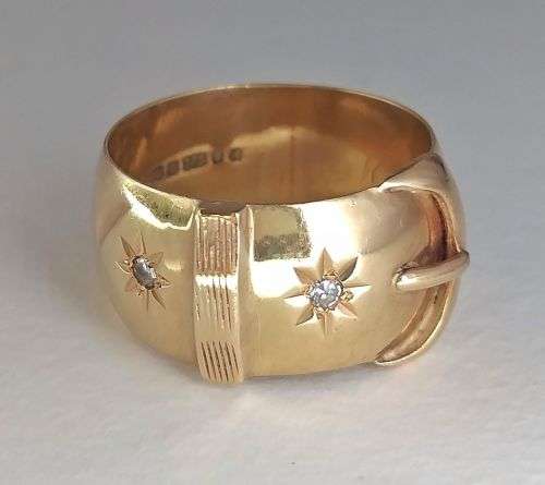 Vintage 9 carat gold and diamond buckle ring