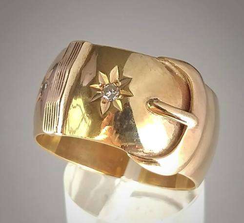 Vintage 9 carat gold and diamond buckle ring