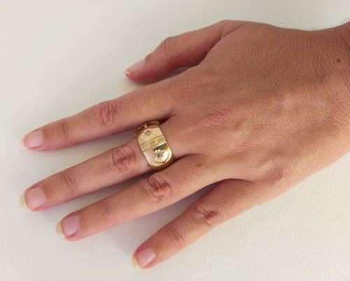 Vintage 9 carat gold and diamond buckle ring