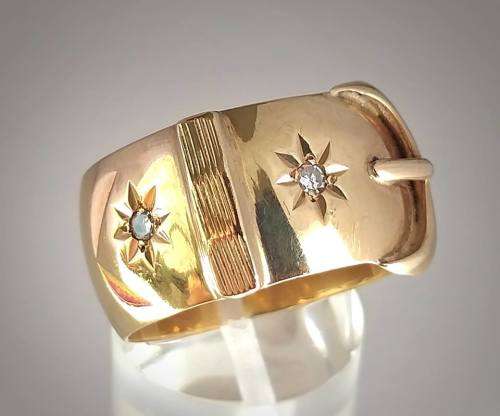 Vintage 9 carat gold and diamond buckle ring