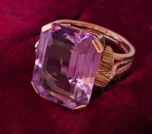 Purple amethyst and rose gold dress ring