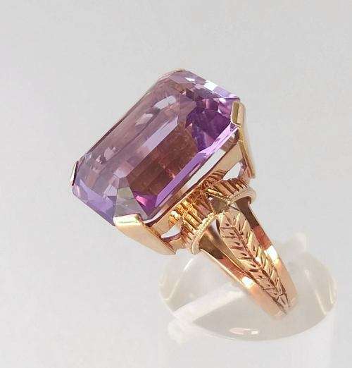 Purple amethyst and rose gold dress ring