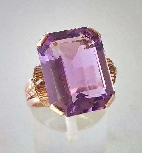 Purple amethyst and rose gold dress ring