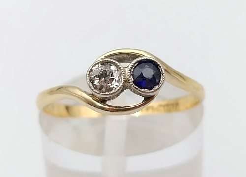 18ct gold platinum diamond & sapphire ring