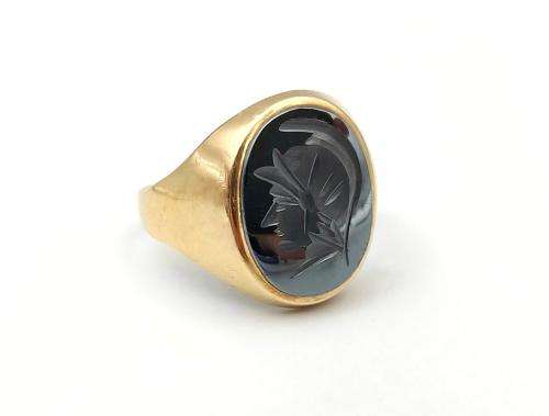 Unisex 9ct gold and hematite signet ring