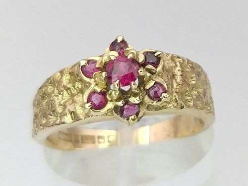 Vintage red rhodolite garnet ring (9ct gold)