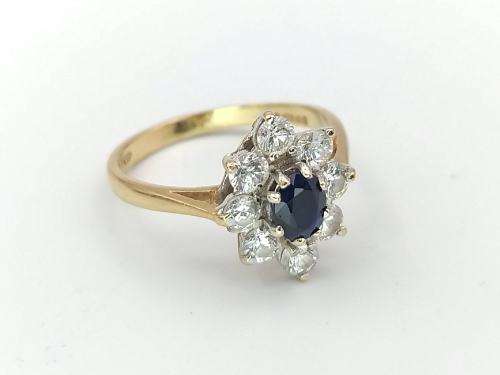 Princess Diana style blue and white CZ ring (9ct gold)