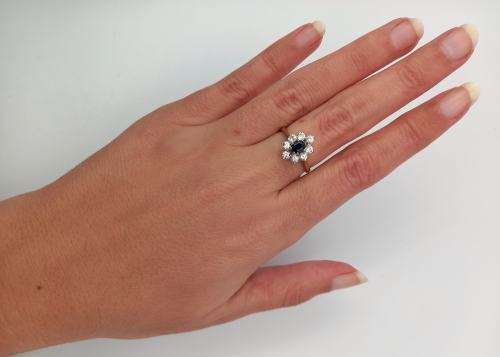 Princess Diana style blue and white CZ ring (9ct gold)