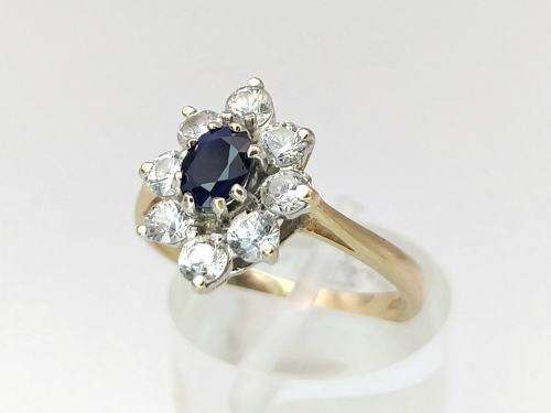 Princess Diana style blue and white CZ ring (9ct gold)