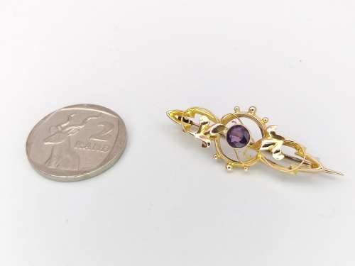 Art Nouveau 9ct gold and amethyst brooch
