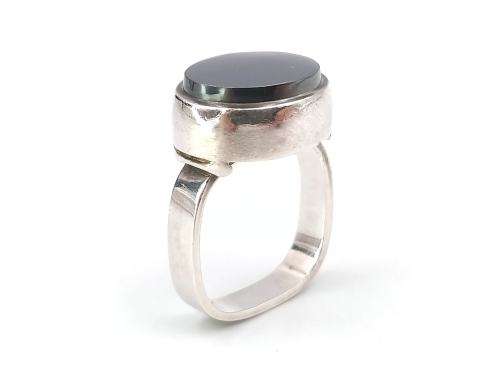 Modernist haemetite sterling silver signet ring