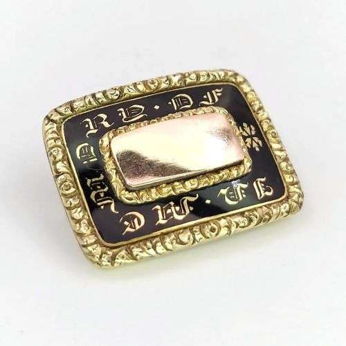 Exceptional Georgian 14ct gold & enamel mourning brooch