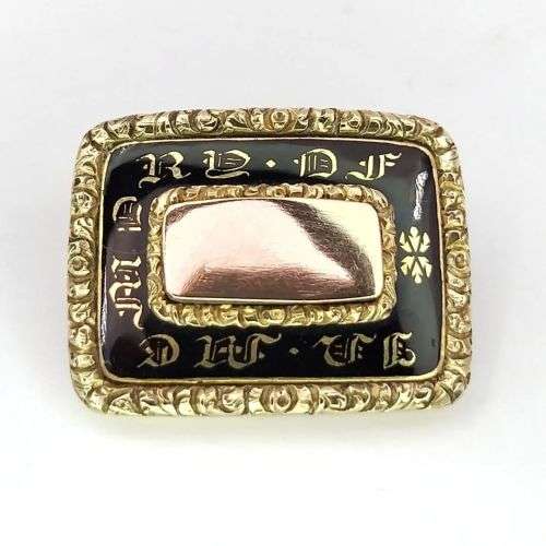 Exceptional Georgian 14ct gold & enamel mourning brooch