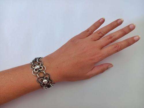 Modernist sterling silver flower bracelet by ORNO, Poland