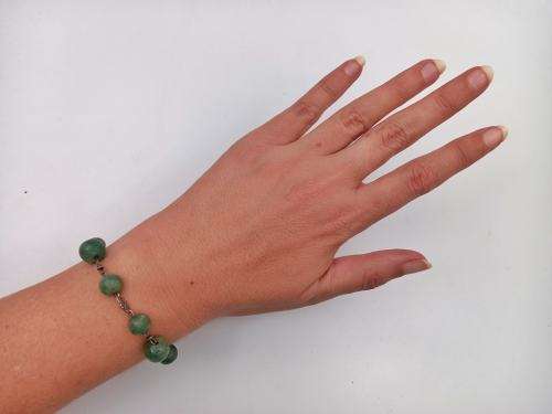 Genuine green jade and sterling silver bracelet