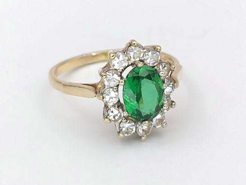 Synthetic emerald and CZ ring (9ct gold)
