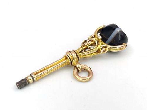 Victorian 18ct gold & banded onyx fob key