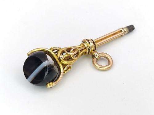 Victorian 18ct gold & banded onyx fob key