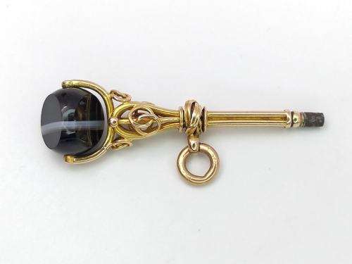 Victorian 18ct gold & banded onyx fob key