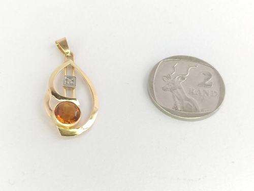 Modernist 14ct gold honey topaz & diamond pendant