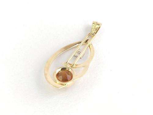 Modernist 14ct gold honey topaz & diamond pendant