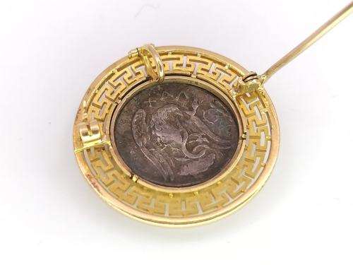 Antique 18ct gold pendant set with ancient Greek coin