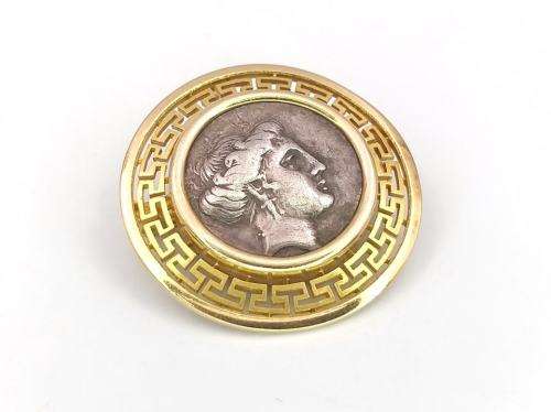 Antique 18ct gold pendant set with ancient Greek coin