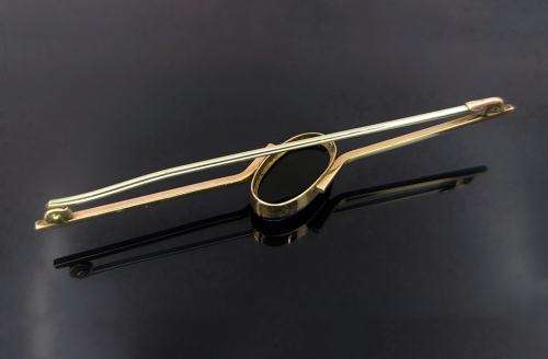 Exquisite black opal & rose gold bar brooch (scarce)