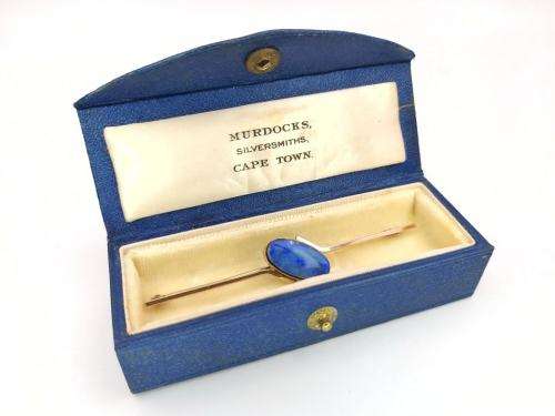 Exquisite black opal & rose gold bar brooch (scarce)