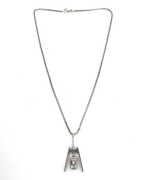 Margaret Richardson sterling silver & rock crystal pendant+chain