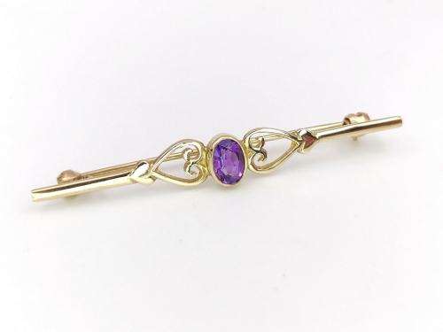 9ct gold & amethyst bar brooch