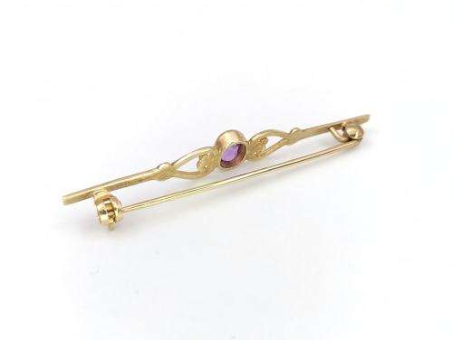 9ct gold & amethyst bar brooch