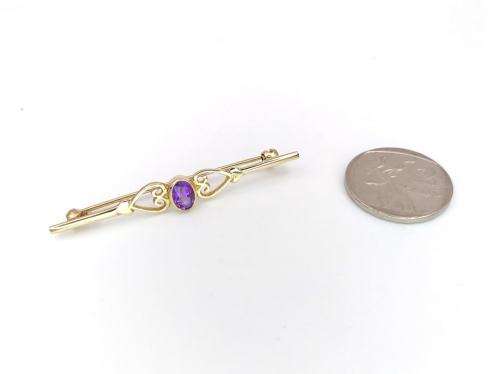 9ct gold & amethyst bar brooch