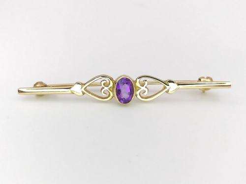 9ct gold & amethyst bar brooch