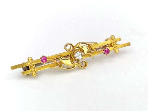Edwardian diamond & ruby brooch (15ct yellow gold)