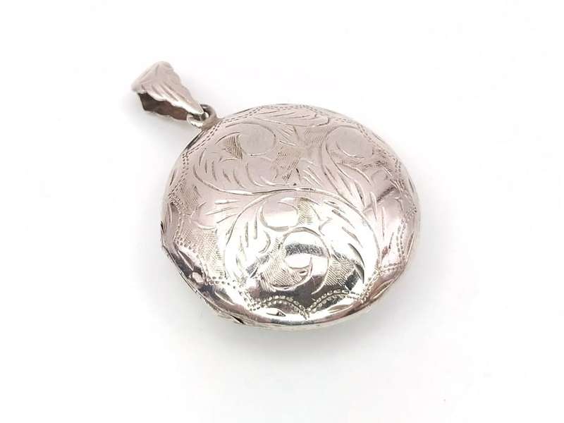 Sterling silver engraved round photo locket