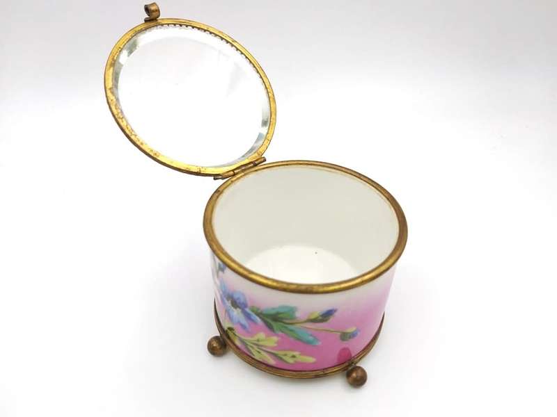 Antique French painted glass trinket box