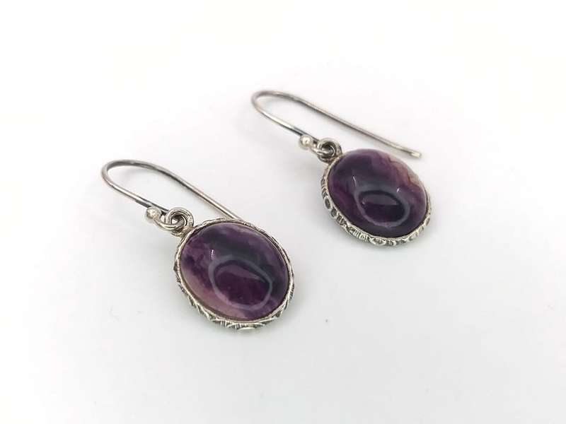 *Rare stone* vintage sterling silver blue john stone earrings