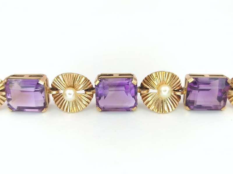 Exquisite antique 9ct gold amethyst and pearl bracelet