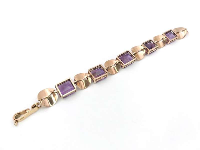 Exquisite antique 9ct gold amethyst and pearl bracelet