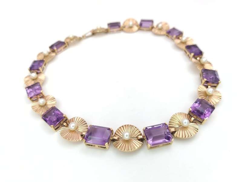 Unbelievable 9ct gold amethyst & pearl necklace (1950s)