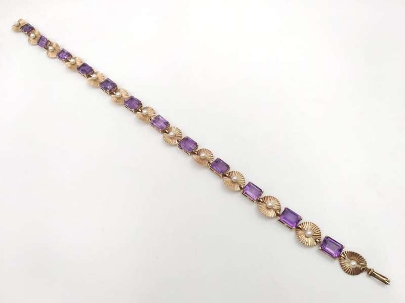 Unbelievable 9ct gold amethyst & pearl necklace (1950s)