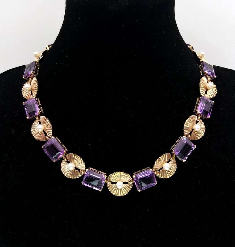 Unbelievable 9ct gold amethyst & pearl necklace (1950s)
