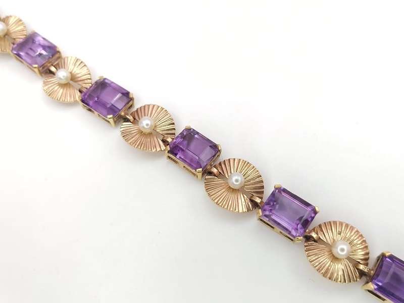 Unbelievable 9ct gold amethyst & pearl necklace (1950s)
